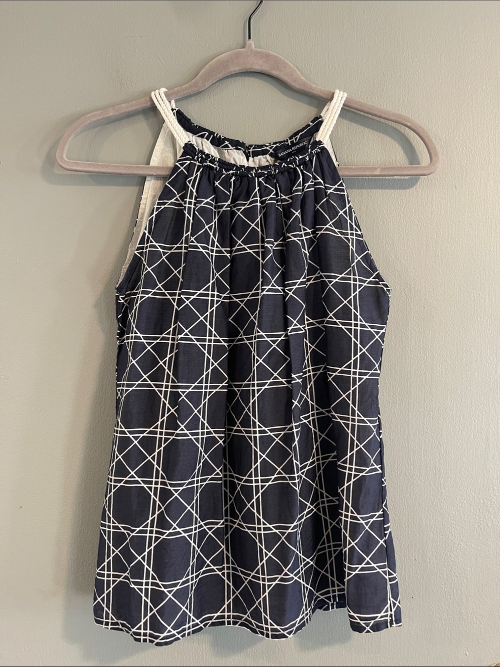Banana Republic Navy and White Geometric Halter Blouse